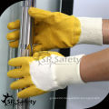 SRSAFETY cheap price/yellow nitrile dipped gloves with knitted wrist top quality